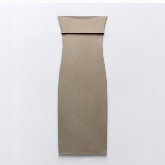 NEW Zara Strapless Ruched Midi Dress Size Medium - Picture 10 of 12